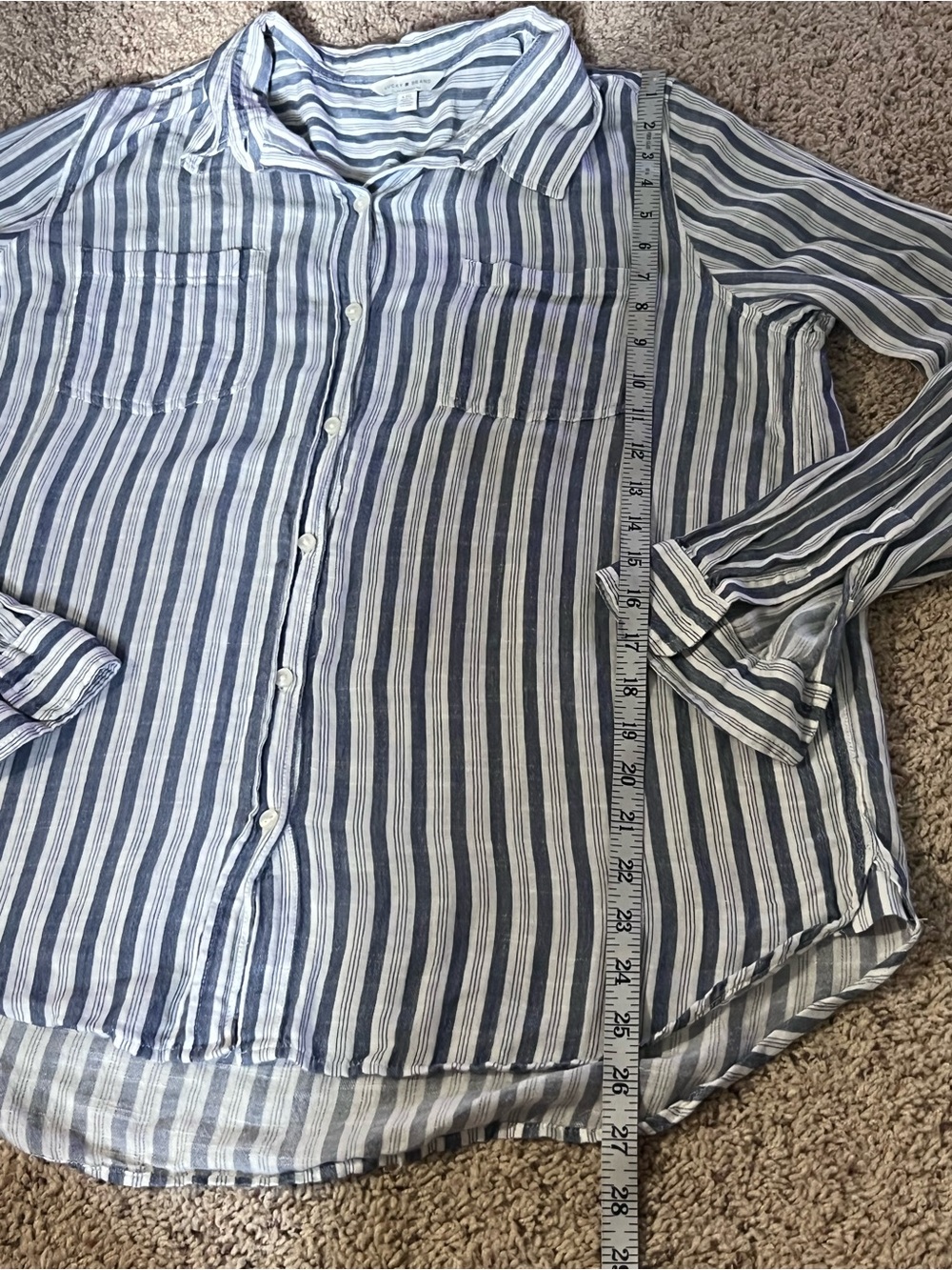 Lucky Brand Navy & White Striped Button-Down casual shirt - Picture 4 of 4